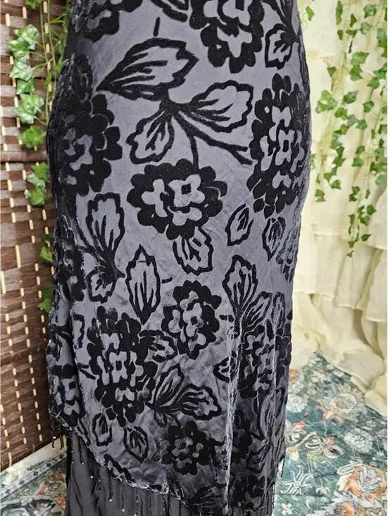 Y2K Black Floral Beaded Maxi Skirt Pave by Eva Blue Whimsigoth Gothic Fairy - Picture 5 of 7